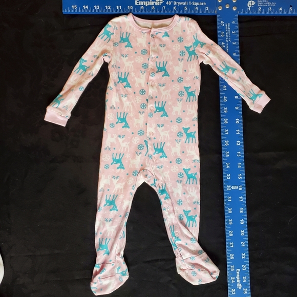 Joe Fresh Footed Baby Sleeper, Pink Teal White Fawn Snowflake, 12-18 months - Picture 2 of 5